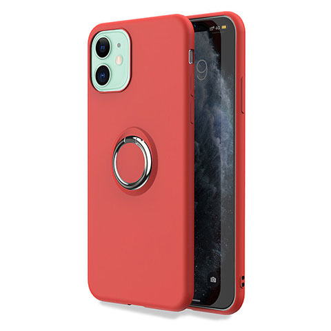 Funda Silicona Carcasa Ultrafina Goma con Magnetico Anillo de dedo Soporte T04 para Apple iPhone 11 Rojo