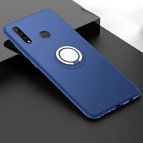 Funda Silicona Carcasa Ultrafina Goma con Magnetico Anillo de dedo Soporte T04 para Huawei Nova 4e Azul