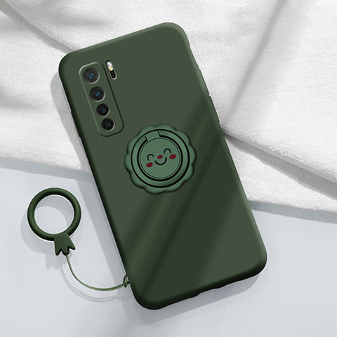 Funda Silicona Carcasa Ultrafina Goma con Magnetico Anillo de dedo Soporte T04 para Huawei Nova 7 SE 5G Verde