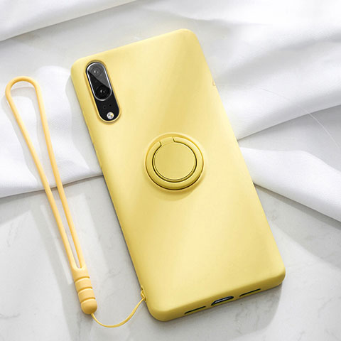 Funda Silicona Carcasa Ultrafina Goma con Magnetico Anillo de dedo Soporte T04 para Huawei P20 Amarillo