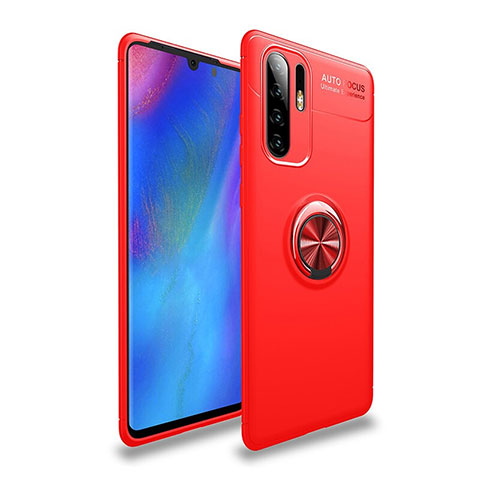 Funda Silicona Carcasa Ultrafina Goma con Magnetico Anillo de dedo Soporte T04 para Huawei P30 Pro Rojo