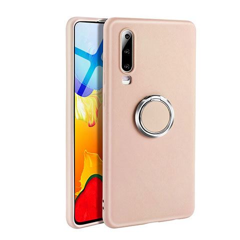 Funda Silicona Carcasa Ultrafina Goma con Magnetico Anillo de dedo Soporte T04 para Huawei P30 Rosa