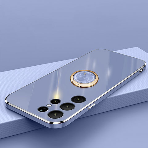 Funda Silicona Carcasa Ultrafina Goma con Magnetico Anillo de dedo Soporte T04 para Samsung Galaxy S22 Ultra 5G Azul