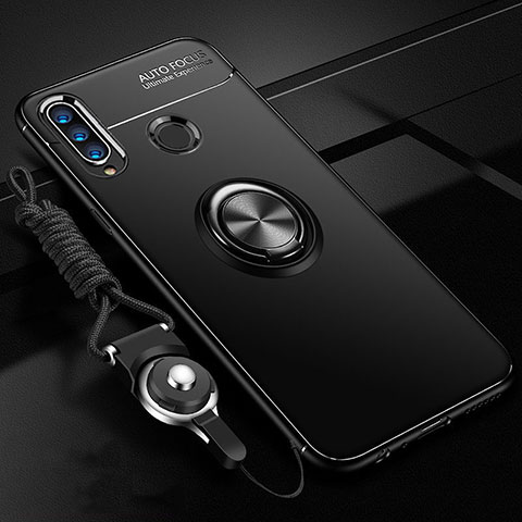 Funda Silicona Carcasa Ultrafina Goma con Magnetico Anillo de dedo Soporte T05 para Huawei Honor 20E Negro
