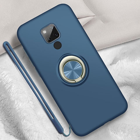 Funda Silicona Carcasa Ultrafina Goma con Magnetico Anillo de dedo Soporte T05 para Huawei Mate 20 X 5G Azul