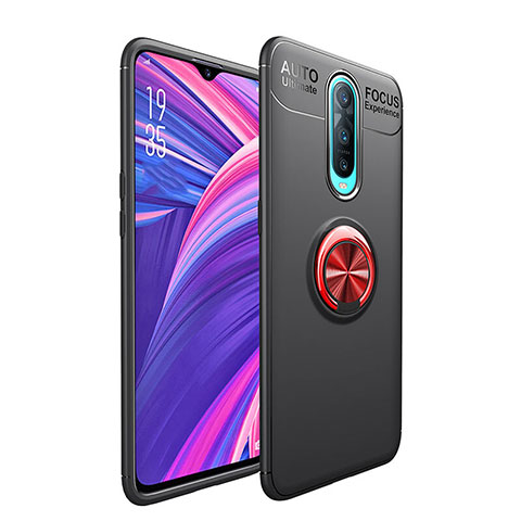 Funda Silicona Carcasa Ultrafina Goma con Magnetico Anillo de dedo Soporte T05 para Oppo R17 Pro Rojo y Negro