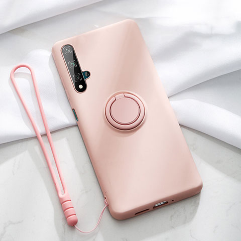 Funda Silicona Carcasa Ultrafina Goma con Magnetico Anillo de dedo Soporte T06 para Huawei Honor 20 Rosa