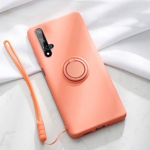 Funda Silicona Carcasa Ultrafina Goma con Magnetico Anillo de dedo Soporte T06 para Huawei Honor 20S Naranja