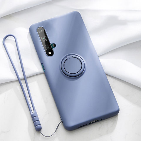 Funda Silicona Carcasa Ultrafina Goma con Magnetico Anillo de dedo Soporte T06 para Huawei Nova 5T Morado