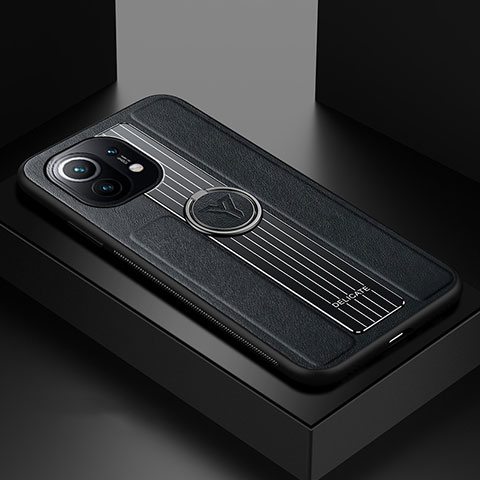 Funda Silicona Carcasa Ultrafina Goma con Magnetico Anillo de dedo Soporte T06 para Xiaomi Mi 11 Lite 5G Negro