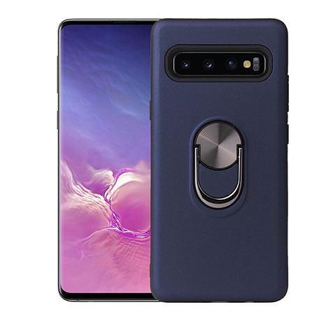 Funda Silicona Carcasa Ultrafina Goma con Magnetico Anillo de dedo Soporte T07 para Samsung Galaxy S10 Plus Azul