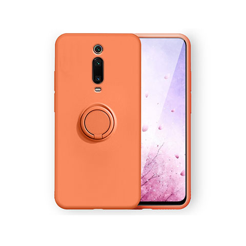 Funda Silicona Carcasa Ultrafina Goma con Magnetico Anillo de dedo Soporte T07 para Xiaomi Mi 9T Naranja