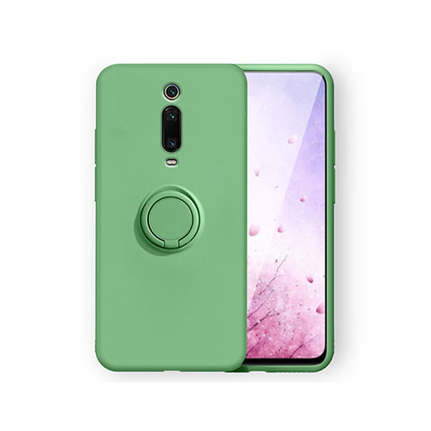 Funda Silicona Carcasa Ultrafina Goma con Magnetico Anillo de dedo Soporte T07 para Xiaomi Mi 9T Verde