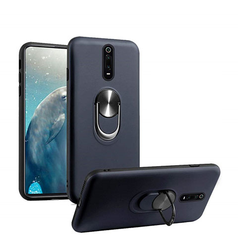 Funda Silicona Carcasa Ultrafina Goma con Magnetico Anillo de dedo Soporte T08 para Xiaomi Mi 9T Pro Azul