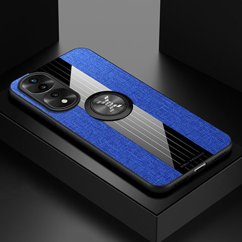 Funda Silicona Carcasa Ultrafina Goma con Magnetico Anillo de dedo Soporte X01L para Huawei Honor 70 Pro+ Plus 5G Azul