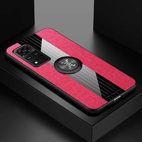 Funda Silicona Carcasa Ultrafina Goma con Magnetico Anillo de dedo Soporte X01L para Huawei Honor V40 5G Rojo