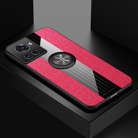 Funda Silicona Carcasa Ultrafina Goma con Magnetico Anillo de dedo Soporte X01L para OnePlus 10R 5G Rojo