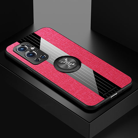 Funda Silicona Carcasa Ultrafina Goma con Magnetico Anillo de dedo Soporte X01L para OnePlus 9 Pro 5G Rojo