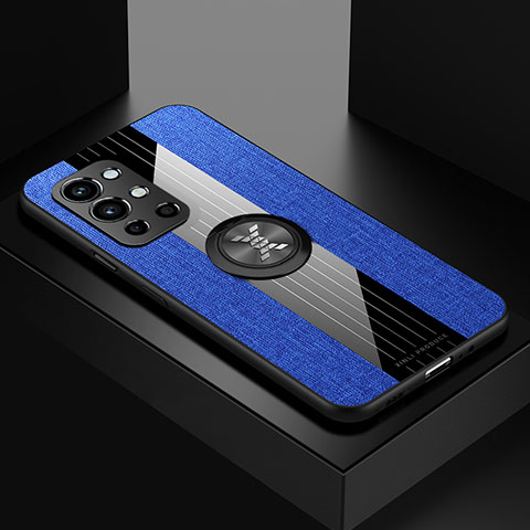 Funda Silicona Carcasa Ultrafina Goma con Magnetico Anillo de dedo Soporte X01L para OnePlus 9R 5G Azul