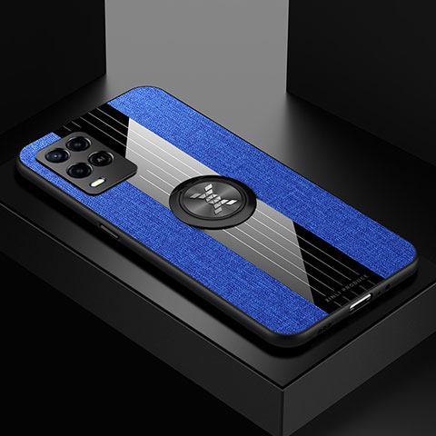 Funda Silicona Carcasa Ultrafina Goma con Magnetico Anillo de dedo Soporte X01L para Oppo A54 4G Azul