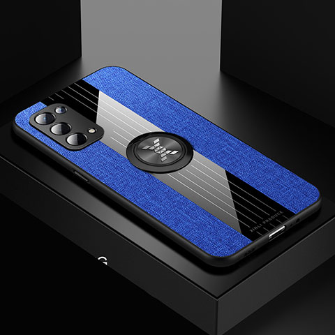 Funda Silicona Carcasa Ultrafina Goma con Magnetico Anillo de dedo Soporte X01L para Oppo A74 5G Azul