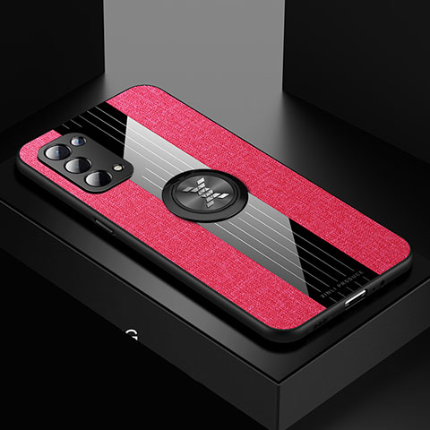 Funda Silicona Carcasa Ultrafina Goma con Magnetico Anillo de dedo Soporte X01L para Oppo A74 5G Rojo