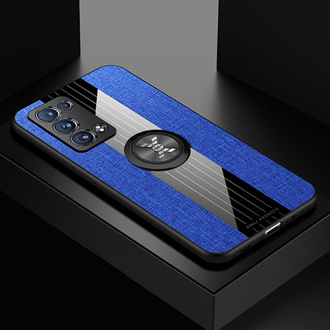 Funda Silicona Carcasa Ultrafina Goma con Magnetico Anillo de dedo Soporte X01L para Oppo Reno6 Pro+ Plus 5G Azul