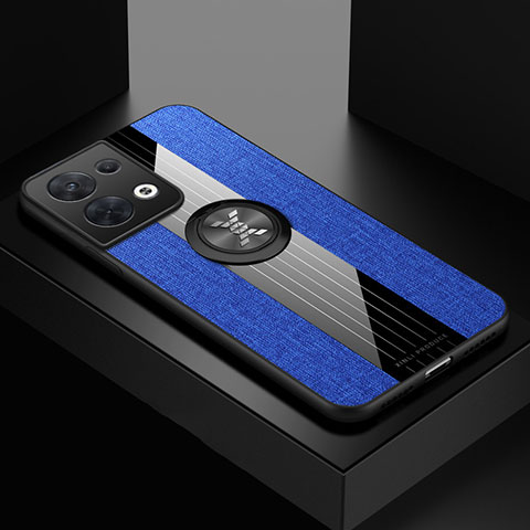 Funda Silicona Carcasa Ultrafina Goma con Magnetico Anillo de dedo Soporte X01L para Oppo Reno9 Pro 5G Azul