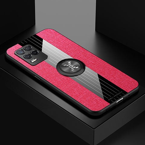 Funda Silicona Carcasa Ultrafina Goma con Magnetico Anillo de dedo Soporte X01L para Realme Q3i 5G Rojo