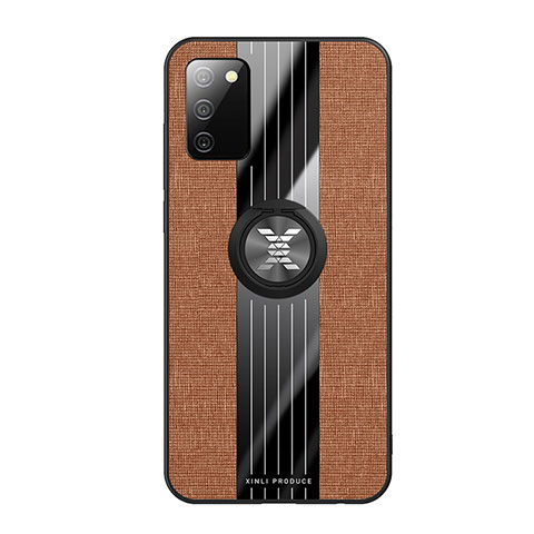 Funda Silicona Carcasa Ultrafina Goma con Magnetico Anillo de dedo Soporte X01L para Samsung Galaxy A02s Marron