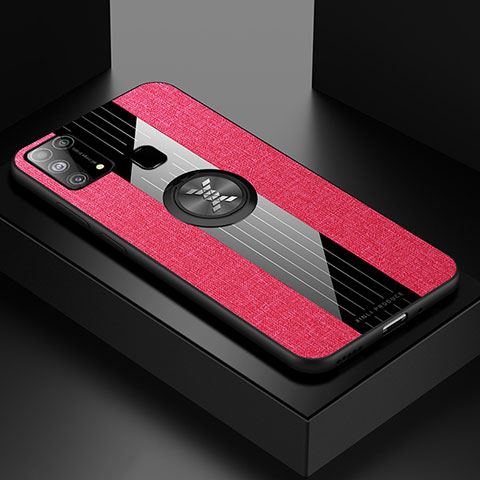 Funda Silicona Carcasa Ultrafina Goma con Magnetico Anillo de dedo Soporte X01L para Samsung Galaxy M31 Rojo