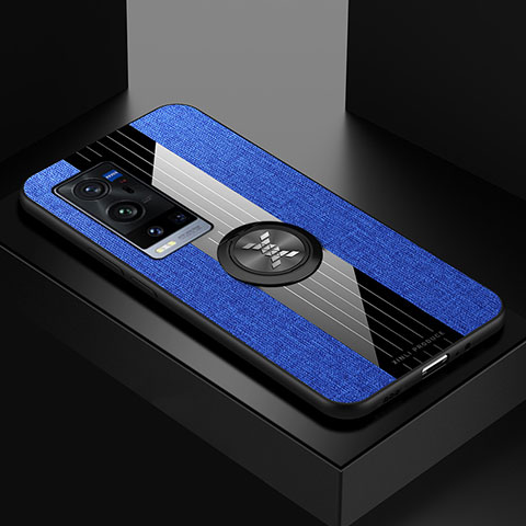 Funda Silicona Carcasa Ultrafina Goma con Magnetico Anillo de dedo Soporte X01L para Vivo X60 Pro+ Plus 5G Azul