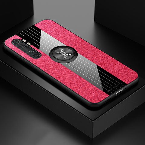 Funda Silicona Carcasa Ultrafina Goma con Magnetico Anillo de dedo Soporte X01L para Xiaomi Mi Note 10 Lite Rojo