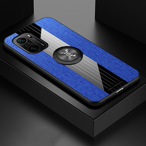 Funda Silicona Carcasa Ultrafina Goma con Magnetico Anillo de dedo Soporte X01L para Xiaomi Poco F3 5G Azul
