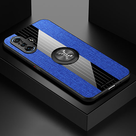 Funda Silicona Carcasa Ultrafina Goma con Magnetico Anillo de dedo Soporte X01L para Xiaomi Poco F3 GT 5G Azul