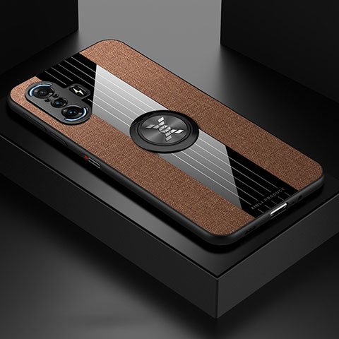 Funda Silicona Carcasa Ultrafina Goma con Magnetico Anillo de dedo Soporte X01L para Xiaomi Poco F3 GT 5G Marron