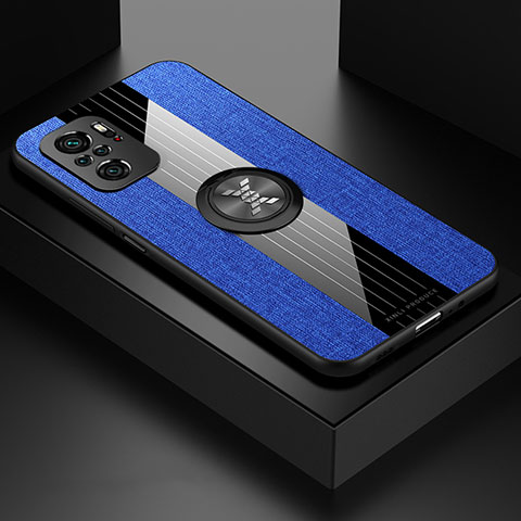 Funda Silicona Carcasa Ultrafina Goma con Magnetico Anillo de dedo Soporte X01L para Xiaomi Poco M5S Azul