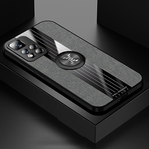 Funda Silicona Carcasa Ultrafina Goma con Magnetico Anillo de dedo Soporte X01L para Xiaomi Poco X4 NFC Gris