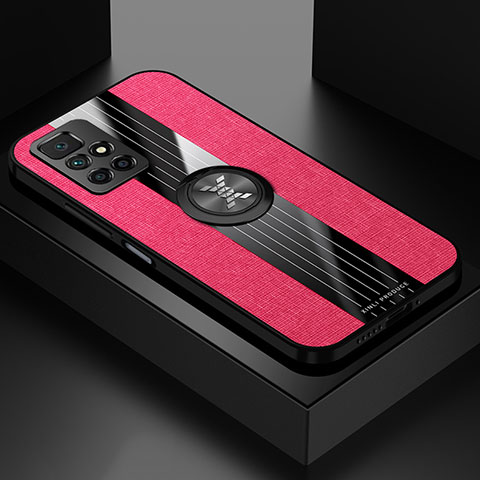 Funda Silicona Carcasa Ultrafina Goma con Magnetico Anillo de dedo Soporte X01L para Xiaomi Redmi 10 (2022) Rojo