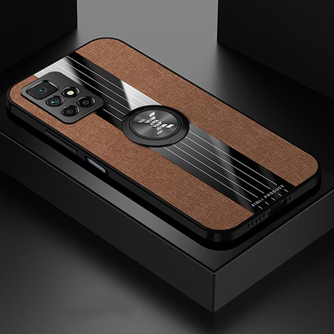 Funda Silicona Carcasa Ultrafina Goma con Magnetico Anillo de dedo Soporte X01L para Xiaomi Redmi 10 4G Marron
