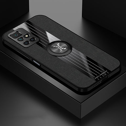 Funda Silicona Carcasa Ultrafina Goma con Magnetico Anillo de dedo Soporte X01L para Xiaomi Redmi 10 4G Negro