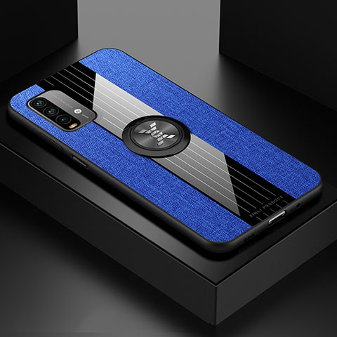 Funda Silicona Carcasa Ultrafina Goma con Magnetico Anillo de dedo Soporte X01L para Xiaomi Redmi 9 Power Azul