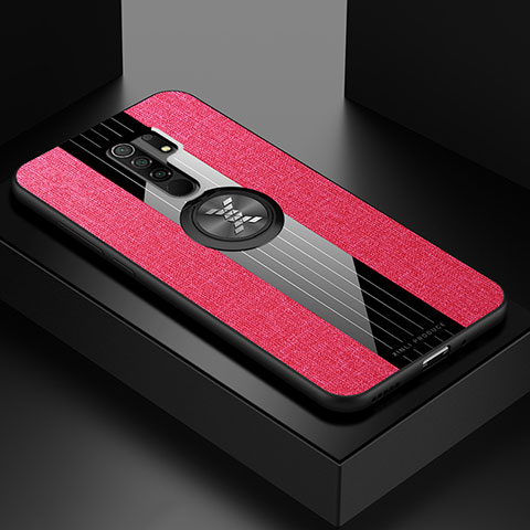 Funda Silicona Carcasa Ultrafina Goma con Magnetico Anillo de dedo Soporte X01L para Xiaomi Redmi 9 Prime India Rojo