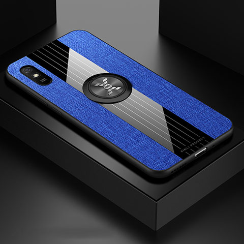 Funda Silicona Carcasa Ultrafina Goma con Magnetico Anillo de dedo Soporte X01L para Xiaomi Redmi 9i Azul