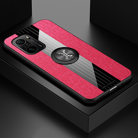 Funda Silicona Carcasa Ultrafina Goma con Magnetico Anillo de dedo Soporte X01L para Xiaomi Redmi K40 5G Rojo