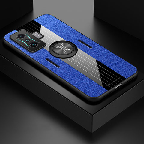 Funda Silicona Carcasa Ultrafina Goma con Magnetico Anillo de dedo Soporte X01L para Xiaomi Redmi K50 Gaming AMG F1 5G Azul