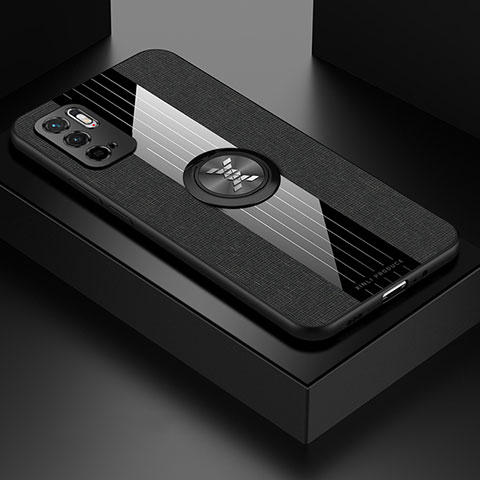 Funda Silicona Carcasa Ultrafina Goma con Magnetico Anillo de dedo Soporte X01L para Xiaomi Redmi Note 10 5G Negro