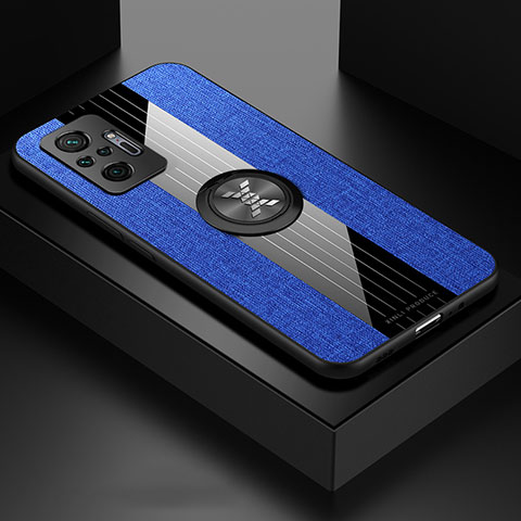 Funda Silicona Carcasa Ultrafina Goma con Magnetico Anillo de dedo Soporte X01L para Xiaomi Redmi Note 10 Pro Max Azul