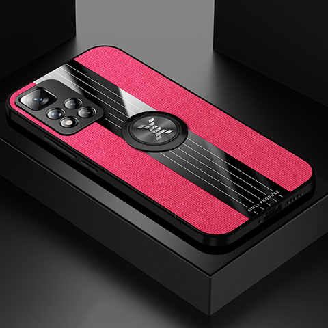 Funda Silicona Carcasa Ultrafina Goma con Magnetico Anillo de dedo Soporte X01L para Xiaomi Redmi Note 11 Pro+ Plus 5G Rojo