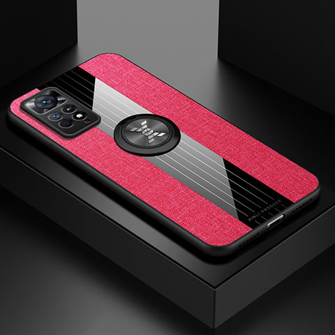 Funda Silicona Carcasa Ultrafina Goma con Magnetico Anillo de dedo Soporte X01L para Xiaomi Redmi Note 11S 4G Rojo